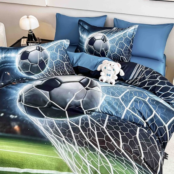 Lenjerie Pat 6 Piese 5D cu Cearșaf Elastic – Model Fotbal, Design Realistic, LFL-087