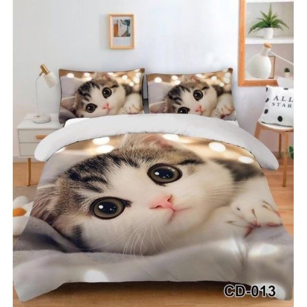 Lenjerie Pat 6 Piese 5D cu Cearșaf Elastic – Model Pisicuță 3D, Ultra Realist, LFL-088