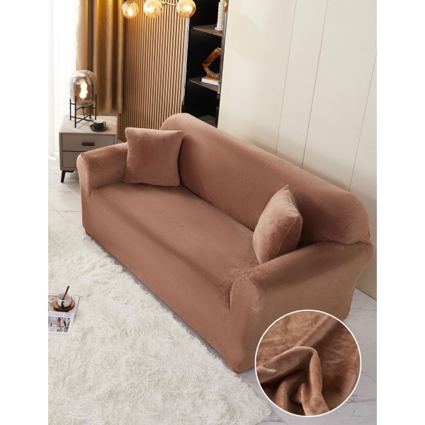 Husă Catifea pentru Canapea 4 Locuri – Elastică, Moale, Elegantă, Protectoare – Maro, HCC-076
