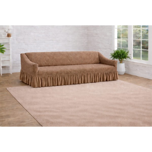 Husa elastica pentru canapea 3 locuri, model Jacquard, cu volanas, Bej, HCJ-066