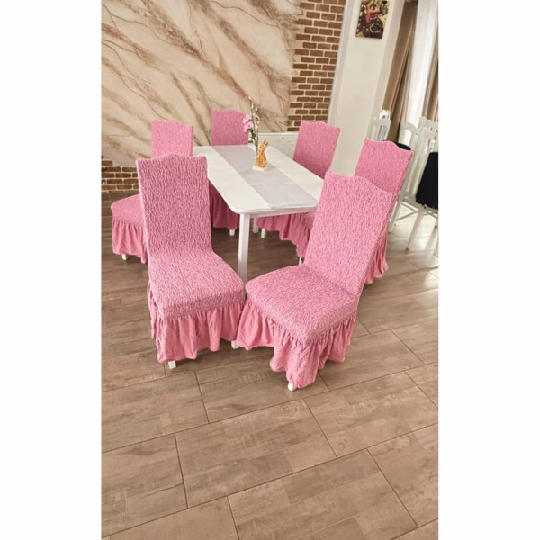 Set 6 Huse de Scaun Cu Volanase, model Jacquard, Roz, HSJ-030