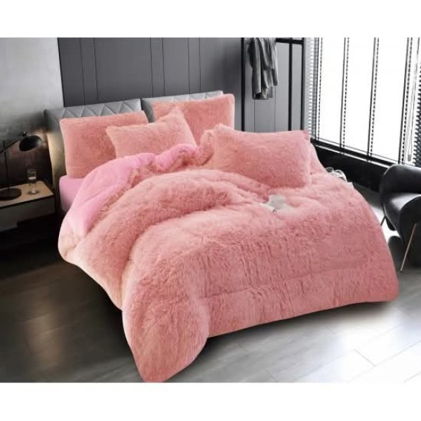Pilota Fluffy cu Blăniță 200x230 cm + 2 fețe de pernă – Model Roz, PF-025