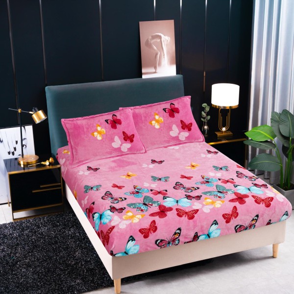 Cearșaf Cocolino cu Elastic 180x200 cm + 2 Fețe de Pernă – Model Fluturi, Roz, HC-093 Cearșaf Cocolino cu Elastic 180x200 cm + 2 Fețe de Pernă – Model Fluturi, Roz, HC-093