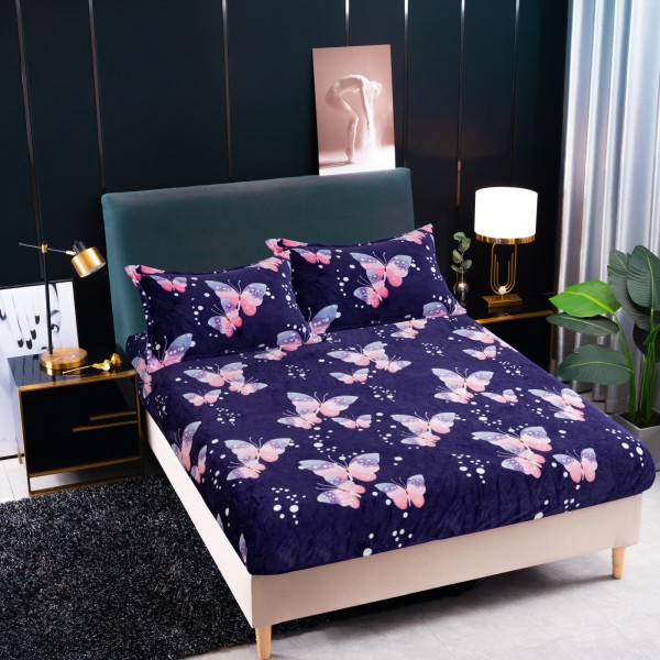 Cearșaf Cocolino cu Elastic 180x200 cm + 2 Fețe de Pernă – Model Fluturi, Albastru Închis, HC-094 Cearșaf Cocolino cu Elastic 180x200 cm + 2 Fețe de Pernă – Model Fluturi, Albastru Închis, HC-094