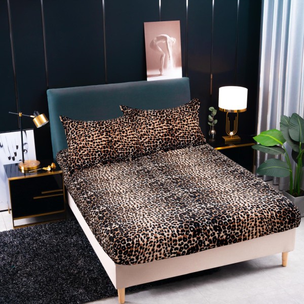 Cearșaf Cocolino cu Elastic 180x200 cm + 2 Fețe de Pernă – Model Leopard, HC-095