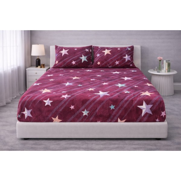 Cearșaf Cocolino cu Elastic + 2 Fețe de Pernă – Model Stele Mov, HDC-001 Cearșaf Cocolino cu Elastic + 2 Fețe de Pernă – Model Stele Mov, HDC-001