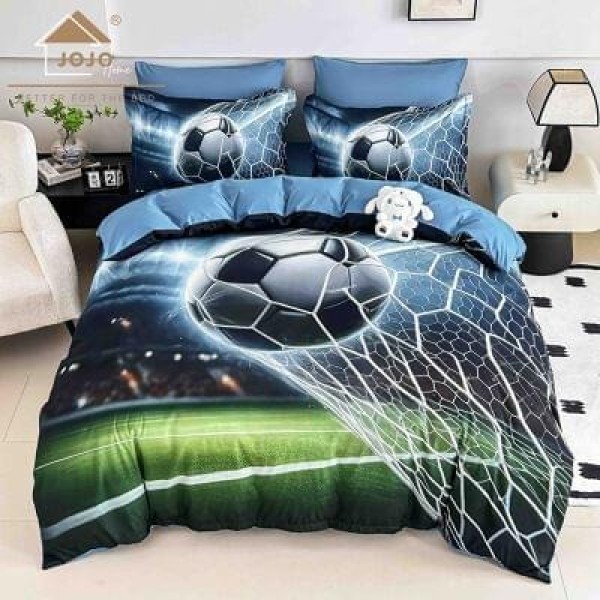 Lenjerie Finet 4 Piese Pat 1 Persoană cu Elastic – Model Fotbal Gol Spectaculos, LOP-011