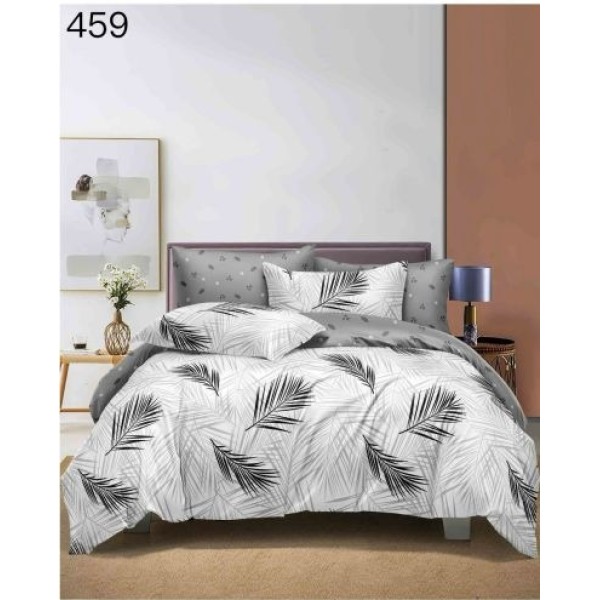Set Lenjerie de Pat din Finet cu 2 Fețe, 6 Piese, Pat 2 Persoane – Model Frunze Gri și Alb, LDF-123