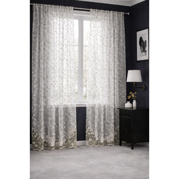 Perdea din Dantelă Elegantă 3 x 2,5 m, Gata Cusută cu Tiv și Rejansă – Model Floral, Lungă până la Podea, DPC-012