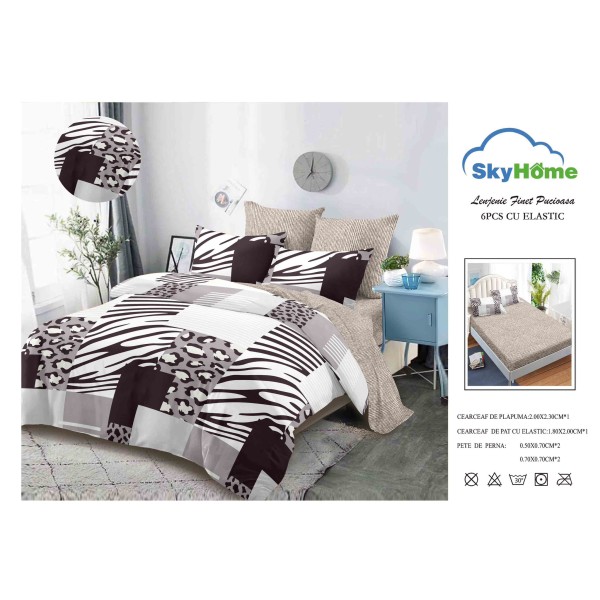 Lenjerie Pat Dublu Finet 4 Piese cu Elastic – Model Animal Print Maro-Bej Modern, LDE-144