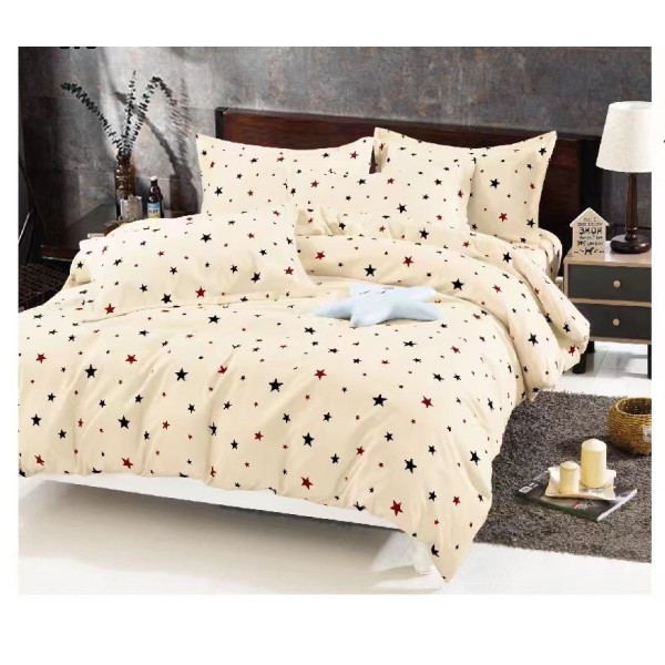 Lenjerie Pat Dublu Finet 6 Piese Crem cu Stele Negre și Roșii, PAP-PH-053