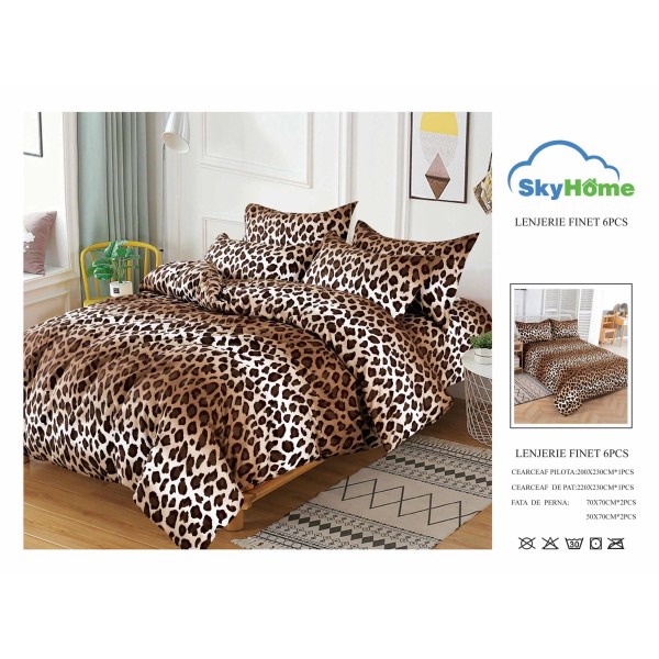Lenjerie Pat Dublu Finet 6 Piese Animal Print Leopard Maro, PH-049