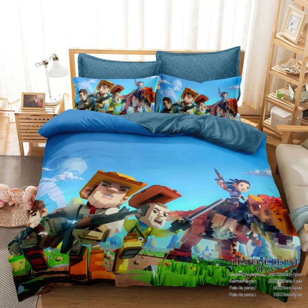 Lenjerie de Pat Dublu 6 Piese Bumbac Finet – Model Gaming Colorat, LCC-033