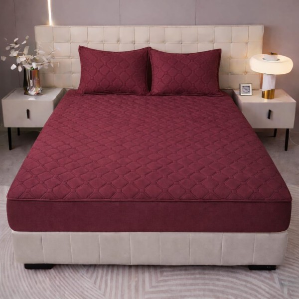 Husă Topper pentru Saltea 160x200 cm – Bordo Matlasat cu Elastic + 2 Fețe de Pernă, HTC-022