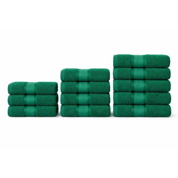 Set 12 Prosoape din Bumbac 100%  Pakistanez – Densitate 400 gr/mp, 30x50 / 50x90 / 70x130 cm, Verde, PCG-109