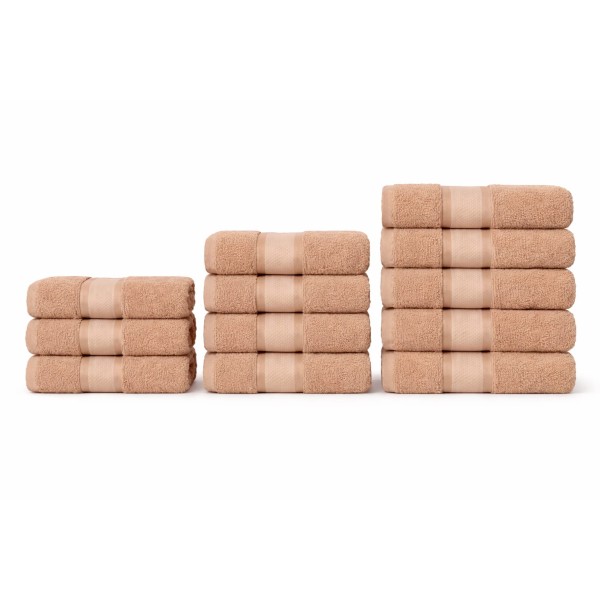 Set 12 Prosoape din Bumbac 100%  Pakistanez – Densitate 400 gr/mp, 30x50 / 50x90 / 70x130 cm, Cappuccino, PCG-113