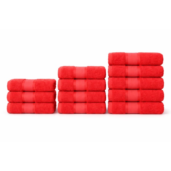 Set 12 Prosoape din Bumbac 100%  Pakistanez – Densitate 400 gr/mp, 30x50 / 50x90 / 70x130 cm, Rosu, PCG-117