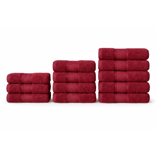 Set 12 Prosoape din Bumbac 100%  Pakistanez – Densitate 400 gr/mp, 30x50 / 50x90 / 70x130 cm, Bordo, PCG-121