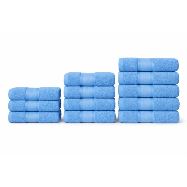 Set 12 Prosoape din Bumbac 100%  Pakistanez – Densitate 400 gr/mp, 30x50 / 50x90 / 70x130 cm, Blue, PCG-123