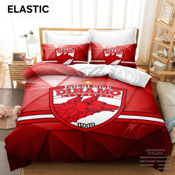 Lenjerie Pat Dublu 6 Piese Finet cu Elastic – Model Dinamo București, Roșu Alb, LDB-002 Lenjerie Pat Dublu 6 Piese Finet cu Elastic – Model Dinamo București, Roșu Alb, LDB-002