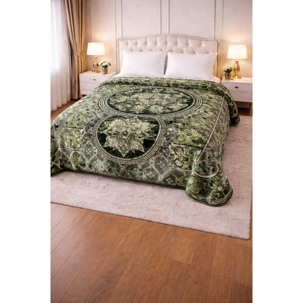Pătură Cocolino Pufoasă pentru Pat Dublu – Model Verde Elegant, PCM-015