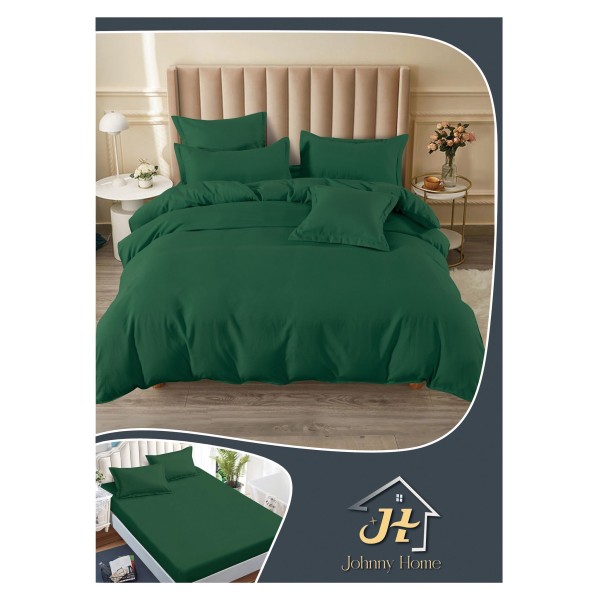 Lenjerie pat dublu, BUMBAC FINET, 6 piese, cu ELASTIC, UNI, Verde smarald, LFU-002