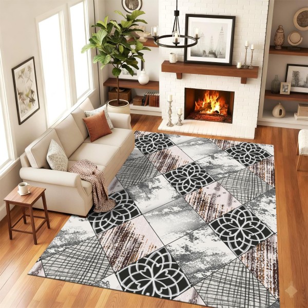 Traverse Antiderapante 120x180 cm –  Model Geometric Gri, Negru și Maro, TCA-006