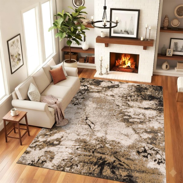 Traverse Antiderapante 120x180 cm – Model Abstract Bej, Maro și Negru, TCA-012