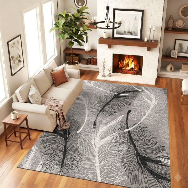 Traverse Antiderapante 200x300 cm – Model Pene Elegante Gri, Negru și Alb, TCA-022