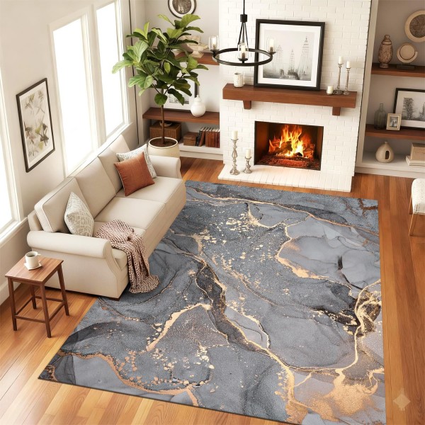 Traverse Antiderapante 200x300 cm – Model Marmură Gri cu Inserții Aurii, TCA-033