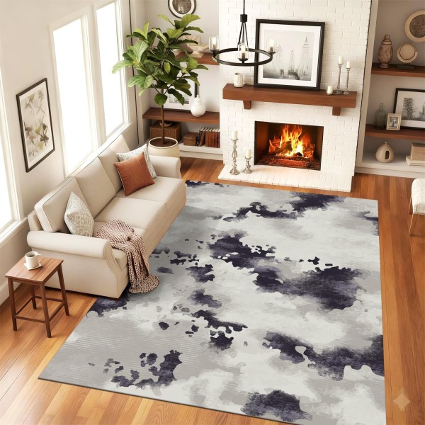 Traverse Antiderapante 120x180 cm – Model Abstract Gri cu Accente Negre, TCA-042