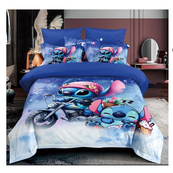 Lenjerie de Pat Finet 6 Piese Pat Dublu – Model Stitch Albastru, LCC-004