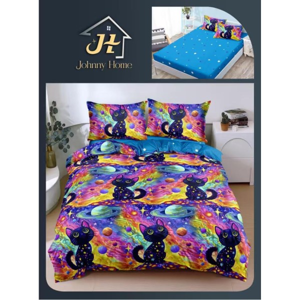 Lenjerie Pat Dublu Bumbac Satinat Superior 4 Piese cu Elastic – Model Minge Fotbal 3D Multicolor, LDBSE-055