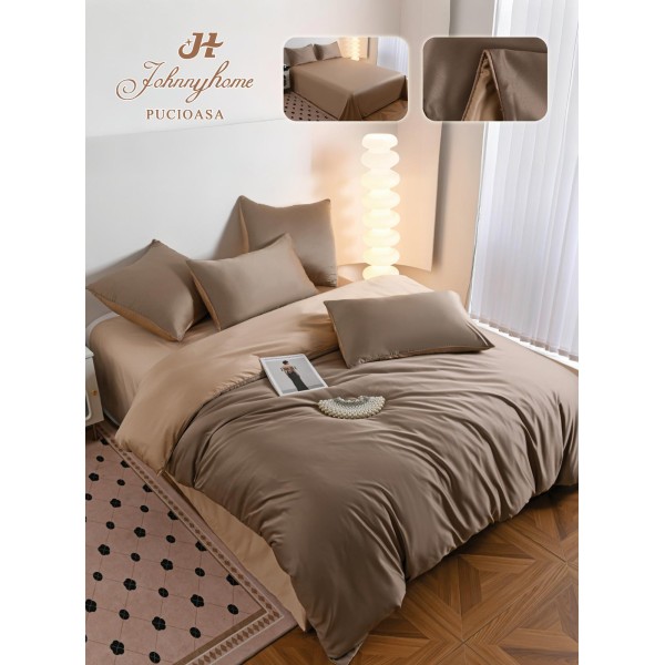 Lenjerie Pat Dublu 6 Piese din Mătase Fină – Cappuccino, LMS-019