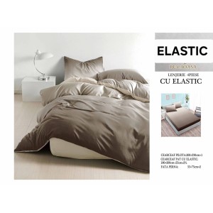 Set Lenjerie Pat Dublu Bumbac Satinat 4 Piese cu Cearșaf cu Elastic – Model Cappuccino Degrade, LES-009