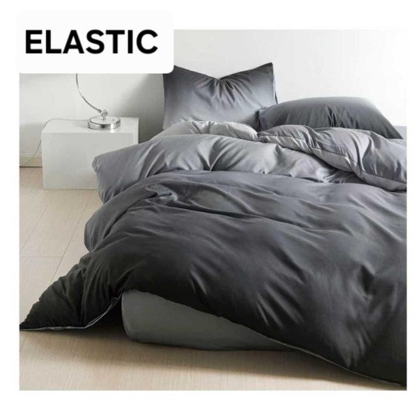 Set Lenjerie Pat Dublu Bumbac Satinat 4 Piese cu Cearșaf cu Elastic – Model Gri Antracit Degrade, LES-001