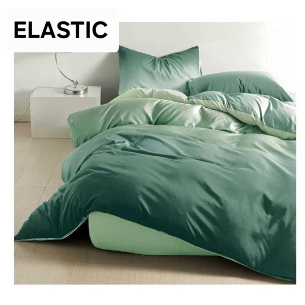 Set Lenjerie Pat Dublu Bumbac Satinat 4 Piese cu Cearșaf cu Elastic – Model Verde Menta Degrade, LES-018
