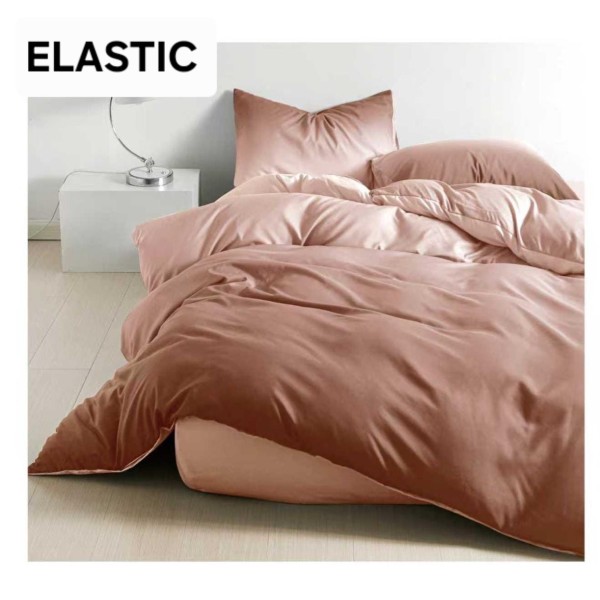 Set Lenjerie Pat Dublu Bumbac Satinat 4 Piese cu Cearșaf cu Elastic – Model Roz Pudrat Degrade, LES-019