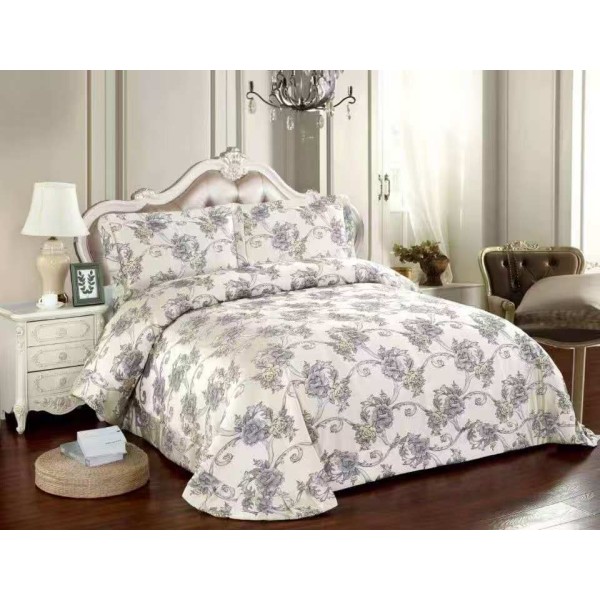 Cuvertură Pat Dublu 3 Piese din Catifea Matlasată – 250x250 cm + 2 Fețe de Pernă 60x80 cm, Model Floral Gri, CMM-006
