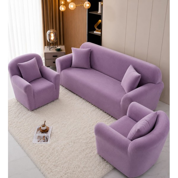 Huse Elastice din Catifea pentru Canapea 3 Locuri și 2 Fotolii, Lila, HBC-008 Huse Elastice din Catifea pentru Canapea 3 Locuri și 2 Fotolii, Lila, HBC-008