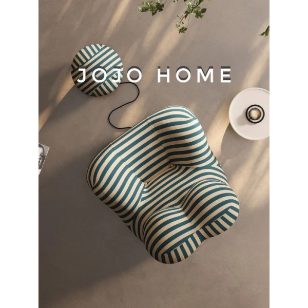Fotoliu Premium Ergonomic cu Taburet – Design Dungi Turcoaz și Bej, L100x120x92 cm, FPE-003