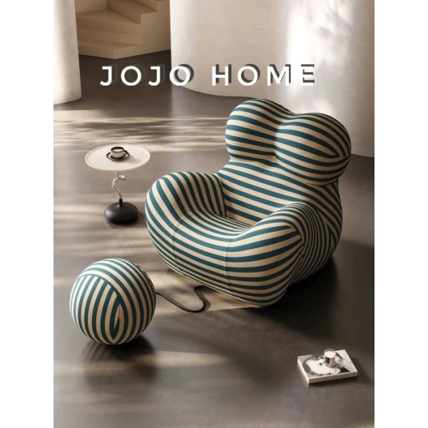 Fotoliu Premium Ergonomic cu Taburet – Design Dungi Turcoaz și Bej, L100x120x92 cm, FPE-003