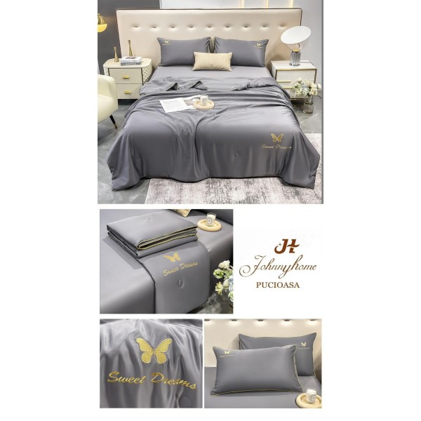 Set Lenjerie de Pat Dublu cu Pilota Vara, SATIN, 4 Piese, Gri, LPV-002 Set Lenjerie de Pat Dublu cu Pilota Vara, SATIN, 4 Piese, Gri, LPV-002