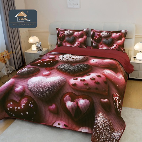 Cuvertură Pat Dublu din Bumbac Finet 3 Piese 220x240 cm + 2 Fețe de Pernă 50x70 cm – Model Inimi Romantice Bordo, ESC-025 Cuvertură Pat Dublu din Bumbac Finet 3 Piese 220x240 cm + 2 Fețe de Pernă 50x70 cm – Model Inimi Romantice Bordo, ESC-025