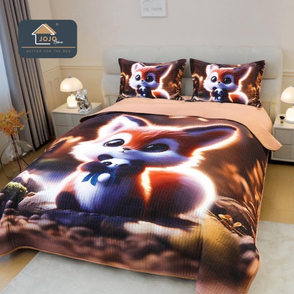 Cuvertură Pat Dublu din Bumbac Finet 3 Piese 220x240 cm + 2 Fețe de Pernă 50x70 cm – Model Vulpiță Adorabilă, ESC-028 Cuvertură Pat Dublu din Bumbac Finet 3 Piese 220x240 cm + 2 Fețe de Pernă 50x70 cm – Model Vulpiță Adorabilă, ESC-028