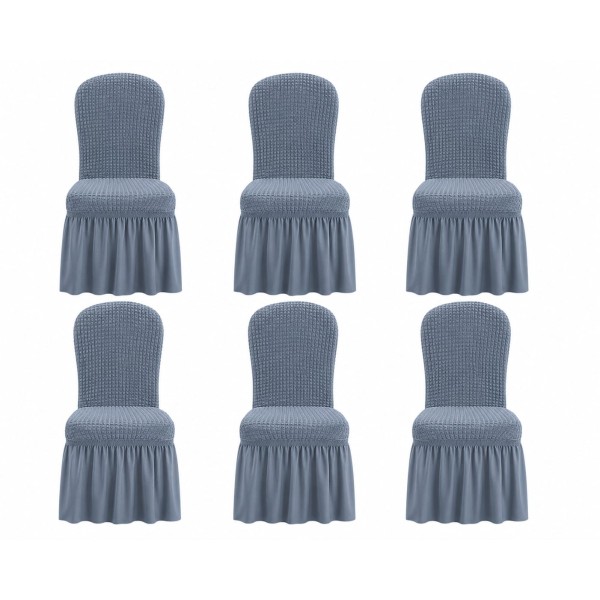 Set 6 Huse Elastice pentru Scaune cu Volănașe – Gri albastrui, HSC-035