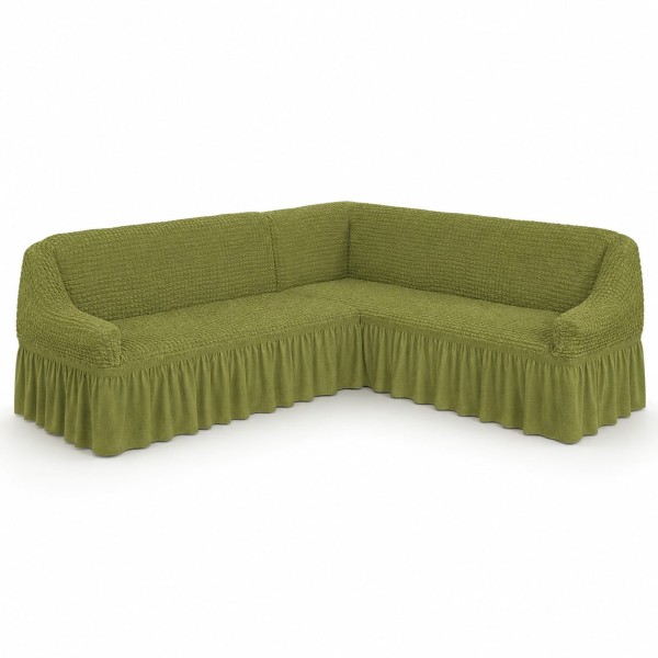 Husă Elastică pentru Colțar cu Volănașe – Husă Universală Extensibilă pentru Canapea de Colț, Verde Olive, COL-001