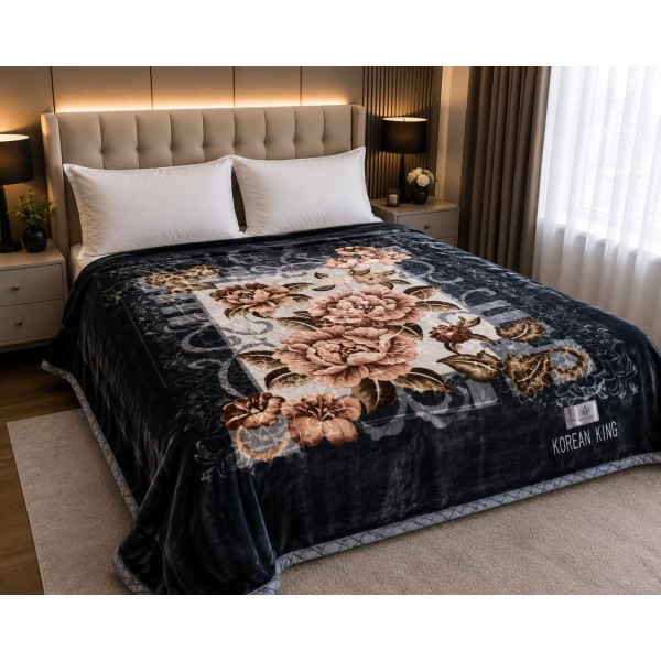 Pătură Cocolino Pufoasă pentru Pat Dublu 200x230 cm – Model Floral Elegant pe Fundal Gri, Groasă și Călduroasă, PCM-062 Pătură Cocolino Pufoasă pentru Pat Dublu 200x230 cm – Model Floral Elegant pe Fundal Gri, Groasă și Călduroasă, PCM-062