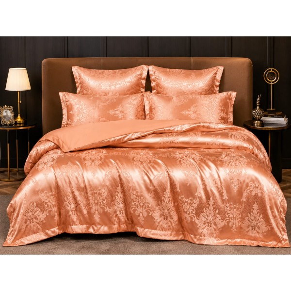 Set Lenjerie de Pat Dublu 6 Piese Satin Jacquard Somon Elegant – Model Premium Lux, LDJ-051 Set Lenjerie de Pat Dublu 6 Piese Satin Jacquard Somon Elegant – Model Premium Lux, LDJ-051