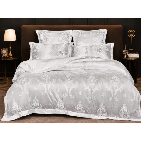 Set Lenjerie de Pat Dublu 6 Piese Satin Jacquard – Model Baroc Argintiu, Elegant și Luxos, LDJ-054 Set Lenjerie de Pat Dublu 6 Piese Satin Jacquard – Model Baroc Argintiu, Elegant și Luxos, LDJ-054